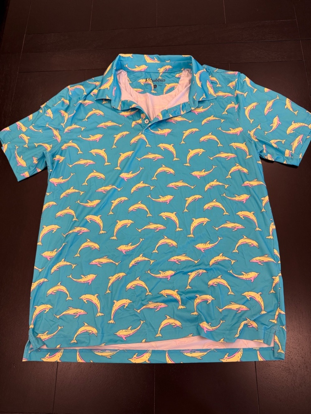 Chubbies Mens Performance Polo XL Blue Yellow Pink Dolphin